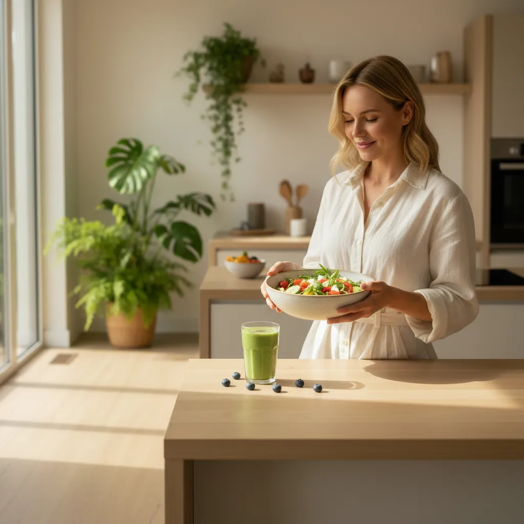 Person practicing a calm, mindful morning routine