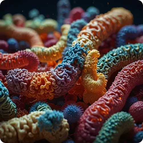 Colorful assortment of foods that support gut health