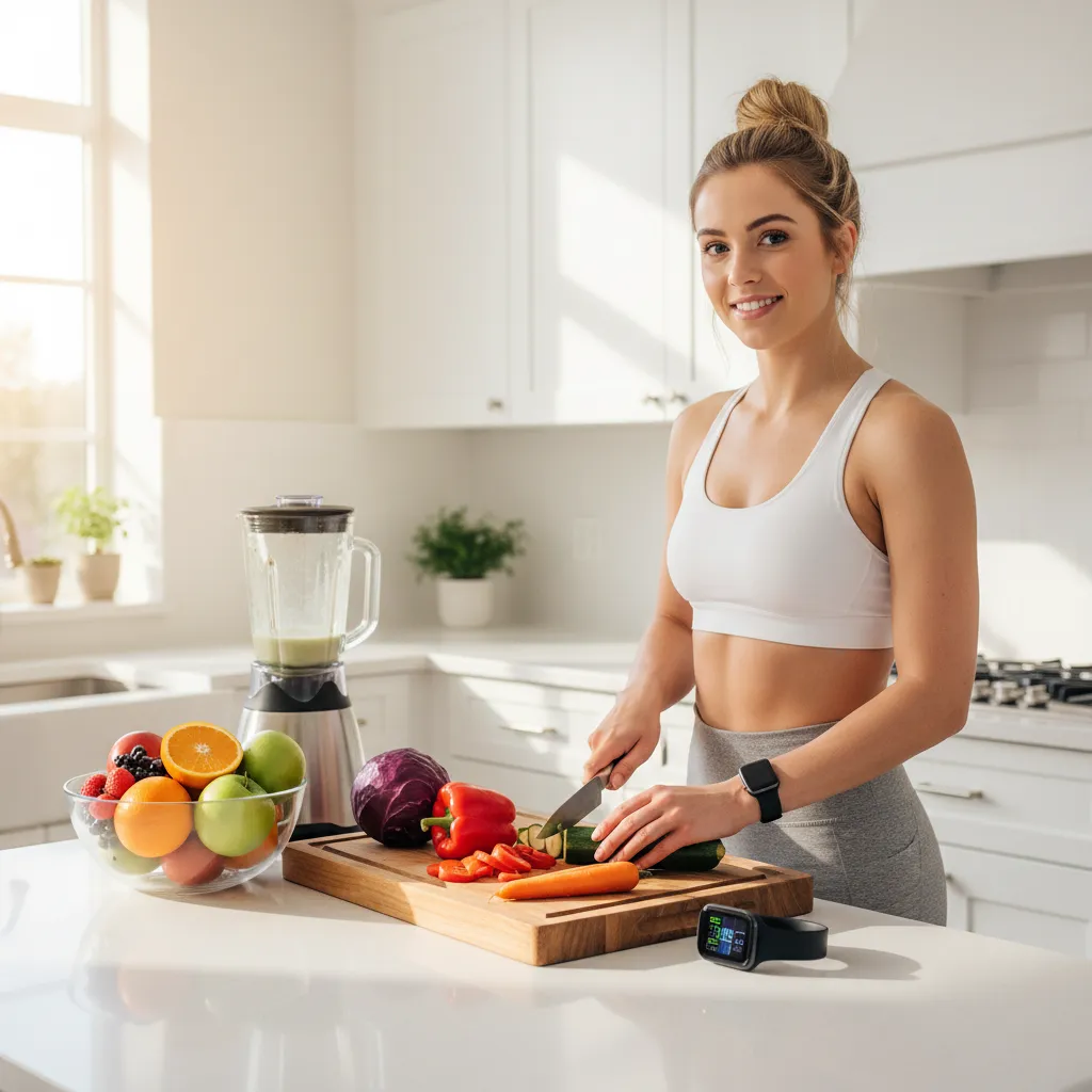 Person preparing a balanced meal in the kitchen
